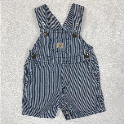 Carhartt Bottoms | Carhartt Kids Striped Blue Engineer Train Shortall Overalls 9m | Color: Blue | Size: 9mb