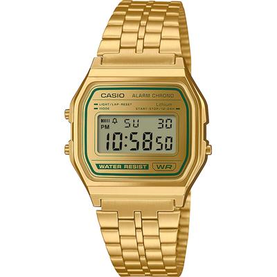 Chronograph CASIO VINTAGE, goldfarben, grün, Armbanduhren, Damen, Quarzuhr, Armbanduhr, Damenuhr, Herrenuhr, Edelstahlarmband, digital Image