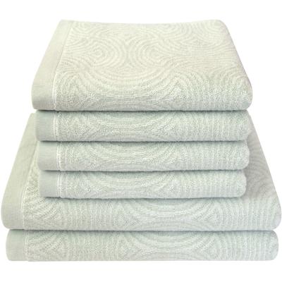 Handtuch Set DYCKHOFF "Landscape", grün (minze), 6 tlg., Walkfrottier, Walkfrottier, Obermaterial: 100% Baumwolle, Handtuch-Sets, 4 Handtücher (50x100cm), 2 Duschtücher (70x140cm) Image