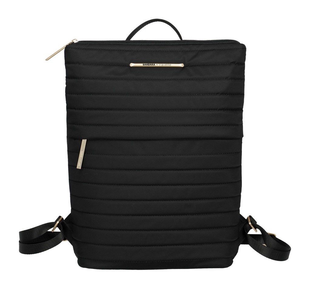 Freizeitrucksack TRAVELITE "BARBARA & travelite BARBARA STEPP", Gr. B/H/T: 30cm x 39cm x 12cm, schwarz, Nylon, unifarben, elegant, Rucksäcke, Safety-Reißverschlussfach Aufsteckfunktion Image