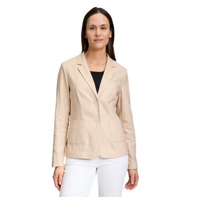 Kurzblazer BETTY BARCLAY "Betty Barclay Blazer-Jacke langarm", Damen, Gr. 46, beige, Obermaterial: 33% Baumwolle, 33% Polyester, 18% Viskose, 14% Leinen, 2% Elasthan., modisch, tailliert normal, Langarm, Blazer, Material Image