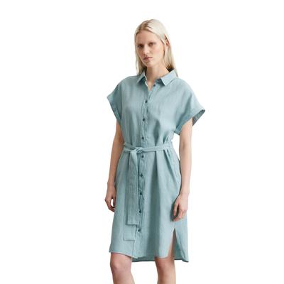 Midikleid MARC O'POLO "mit Bindegürtel", Damen, Gr. 36, Normalgrößen, pure teal, Obermaterial: 100% Leinen; Futter: 100% Baumwolle, unifarben, relaxed fit knielang, Kurzarm Manschette, Kleider Image