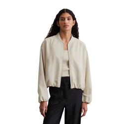 Kurzjacke MARC O'POLO "aus TENCEL™ Lyocell-Leinen-Mix", Damen, Gr. 42, silky stone, Obermaterial: 90% Lyocell, 10% Leinen; Füllung: 100% Nicht verfügbar; Futter: 100% Viskose, unifarben, casual, regular fit, Langarm elastischer Bund, Jacken