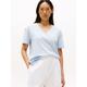 T-Shirt TOMMY HILFIGER "SLUB CROP V-NK SS", Damen, Gr. XXXL (46), blau (breezy blau), Jersey, Obermaterial: 100% Baumwolle, unifarben, casual, relaxed fit hüftlang, V-Ausschnitt, Kurzarm abgesteppt, Shirts, mit offener Kante, mit Logostickerei