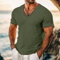 Homme T-shirt T-shirt en lin Manches courtes Col en V Été Uni Mode Designer Basique Flexible Vacances Rue Décontracté Quotidien Blanche Rose Rouge Bordeaux T-shirt haut de gamme pour homme