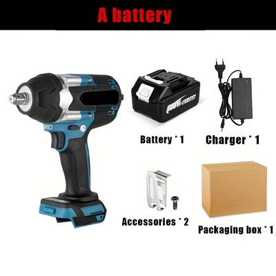TEMU 1800n.m Torque Brushless Electric Impact Wrench 1/2 Inch Lithium-ion Battery Cordless Wrench Power Tools For Makita 18v Battery Image