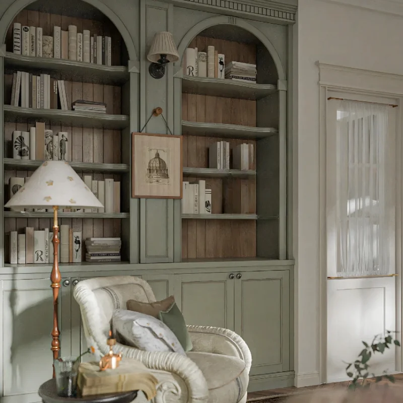 Gewölbtes Massivholz Bücherregal antike und alte römische Säule Bücherregal Luxus Kombination Vitrine Image