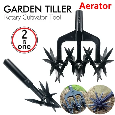 2 in 1 Garden Aerator Ventilated Scarifier Gardening Rotary Tiller Rotary Cultivator Tool Soil Plowing Tool for Garden Lawn Tool