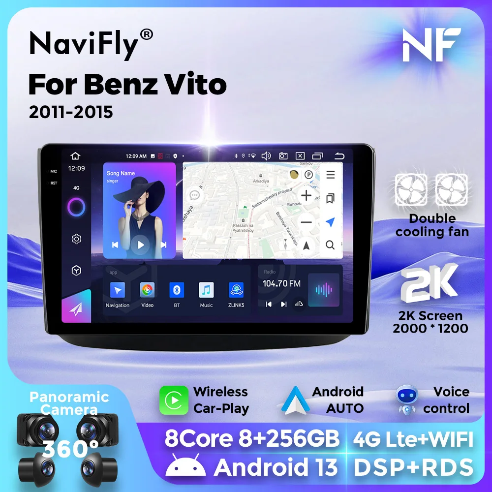 Navifly 2 din Autoradio für Mercedes-Benz Vito 2 Viano 2 W639 2015-Auto Multimedia Navigation Player Wireless Carplay Auto auto intelligentes system autoradio car acesssories gps tracker auto carplay Image