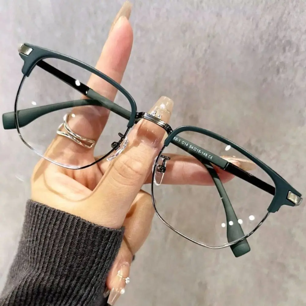 Anti-Blaulicht-Brille für Herren, modisch, ultraleicht, halber Rahmen, flache Brille, Strahlung, Anti-UV-Brille, weibliche Brille Image
