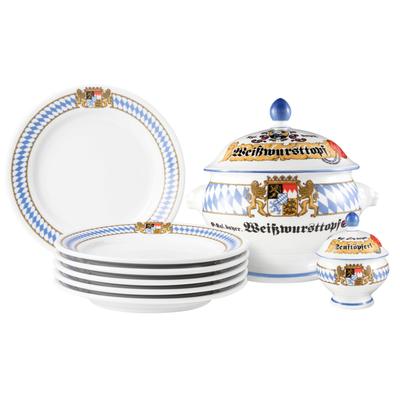 Geschirr-Set SELTMANN WEIDEN "Set 8-tlg. Compact Bayern", weiß (weiß, blau), 8 tlg., Porzellan, Geschirr-Sets, Teller, Terrine, Senftopf, Bayern, Set Image