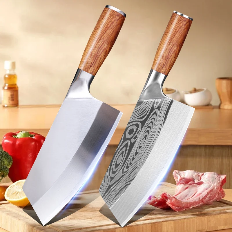 Damaskus Stahl Küchenmesser Set Damaskus Muster Edelstahl Fleisch beil japanisches Kochmesser Holzgriff Küchenmesser Image