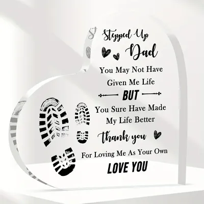 Step Dad Geschenke von Tochter 3,9 Zoll Herzform Acryl Plakette Väter Papa Geschenk für Step Dad Bonus Dad Geburtstagsgeschenke