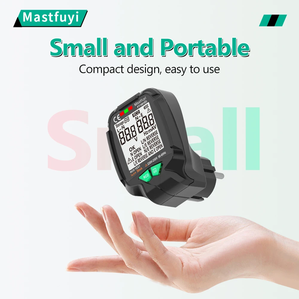 Mastfuyi fy1881 steckdosen tester spannungs test digitale steckdose erkennen uns/uk/eu stecker erdung null leitungs stecker polarität phasen prüfung Image
