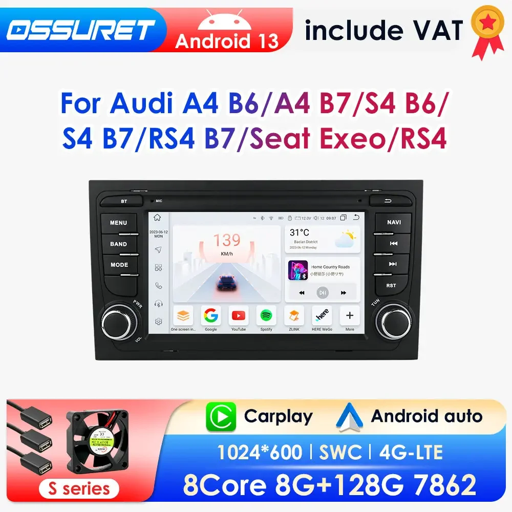 2 din android auto stereo multimedia player für audi a4 b6 2012-2015 s4 b7 rs4 sitz exeo autoradio gps navi carplay android auto Image
