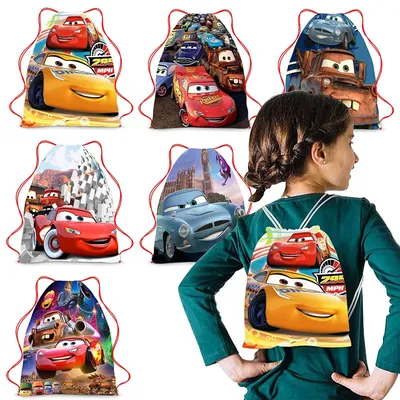 6/36PCS Happy Birthday Kids Disney Macqueen The Cars Drawstring Gifts Bag Non-woven Fabric Party Decoration Backpack Bag