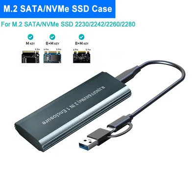 M.2 to USB 3.1 SSD Case Dual Protocol M.2 NVME PCIe NGFF SATA M2 SSD Adapter for 2230 2242 2260 2280