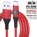 LAIHONEN 60W USB A USB Tipo C Cavo 60W Caricatore di Ricarica Veloce Cavo display A LED Per Xiaomi Samsung Laptop Cavo USB C 1M 2M 3M
