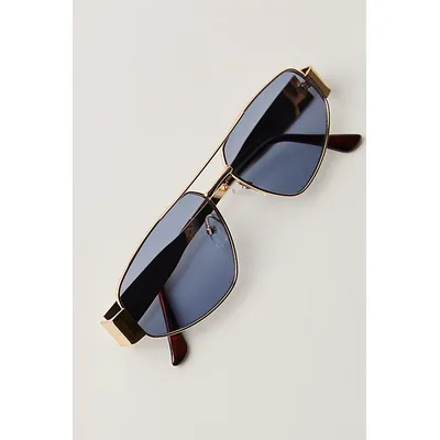 By The Shore Metal Aviator Sunglasses at Free People in Gold/Navy