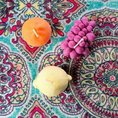 Urban Outfitters Accents | Decorative Fruit Candles - Set Of 3 (Grape, Lemon, And Orange) | Color: Gold/Purple | Size: Os