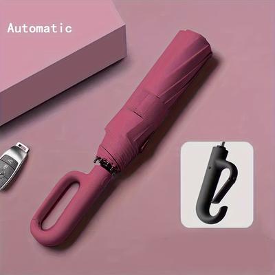 TEMU Compact & Durable Automatic Folding Umbrella With Loop - Waterproof, Windproof, Reinforced Design For Men And Women, Umbrella Compact Image