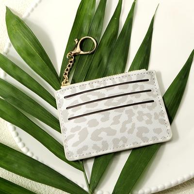 TEMU Leather Mini Wallet, Slim Zippered Card Holder With Polyester , Fashion Leopard & Floral Patterns, Coin Purse, Travel Organizer, Gift For Women - Americana Style Image