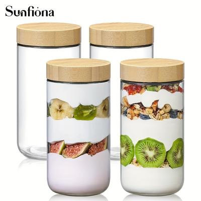 TEMU Sunfiona 2/4pcs 24oz Glass Jars Featuring Airtight Lids, Overnight Oats, Equipped With Bamboo Lids, Mason Salad Jars, And Glass Containers For Storing Snacks, Yogurt, Spices, And Sugar. Image