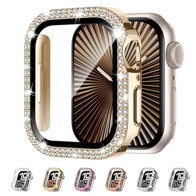 Diamantgehäuse für Apple Watch Cover 45 mm 41 mm 44 mm 40 mm gehärtetes Glas + Bling Bumper Displayschutzfolie iWatch Serie 9 8 7 6 5 4 SE Image