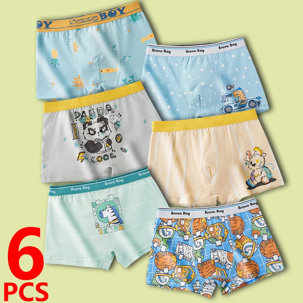 2/4/6 Pcs Jungen Boxer Briefs Kinder Baumwolle Unterwäsche Atmungsaktive Baby Unterhose Teenager Cartoon Print Weiche Kinder Höschen neue Image