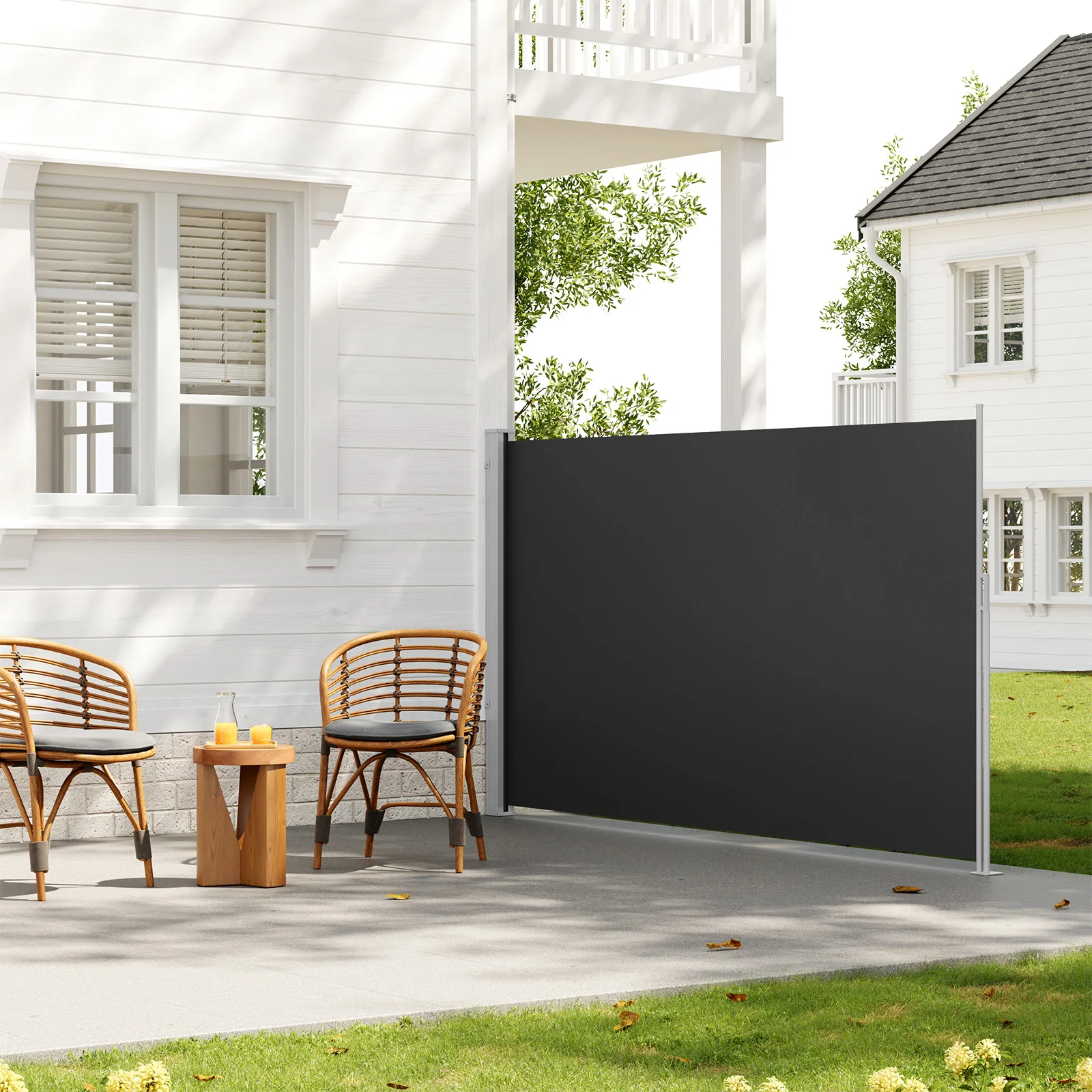 Ausziehbare Seitenmarkise, Sichtschutz für den Außenbereich, wasserdichte Markise, Sonnenschutz, Windschutz, einziehbares Baldachin für Balkon, Terrasse, Garten Image