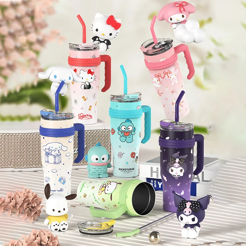 1200 ml Iced Isolierte Tassen Edelstahl Cartoon-Muster Thermosflasche Kaffeetassen mit Griff Outdoor Camping Wasserflasche Image