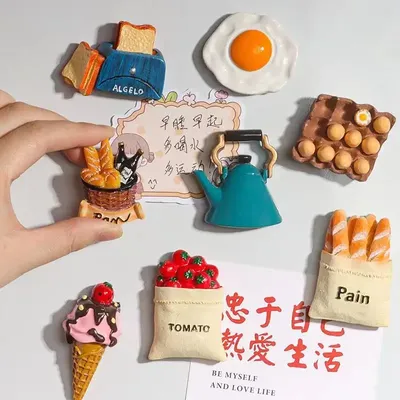 3d Lebensmittel art Kühlschrank magnete Ei Croissant magnetische Dekoration Aufkleber für Image
