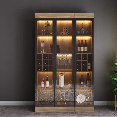 Luxury Home Furniture wine bar cabinet wine rack modern glass display cabinet living room furniture wood wine cabinet display