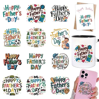 12 Stück Happy Father's Day DIY UV DTF Cup Wrap Transfer Aufkleber Tumbler Glas Kaffeetasse Image