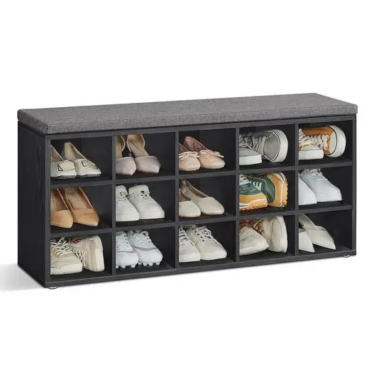 VASAGLE Schuhbank, Schuhregal, mit 15 Fächern, 105 x 30 x 48 cm