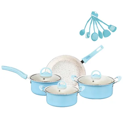 13PCS Nonstick Cookware Set Medical Stone Coating Ergonomic Handle Cooking Set with Milk Pot Soup Pot Frying Pan Stew Pot