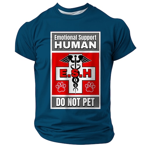 T-Shirt Grafica Divertente per Uomini Supporto Emozionale Umano E.S.H. Non Accarezzare Manica Corto