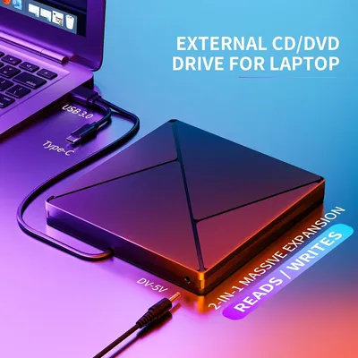 External CD DVD Drive USB 3.0 Type-C Slim Portable CD DVD +/-RW ROM Player Burner Reader for Laptop