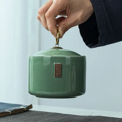 Tea Tea Bag Storage Box Geyao Tea Pot Ceramic Seal Pot Sugar Pot Moisture-proof Pot Tea Pot Living