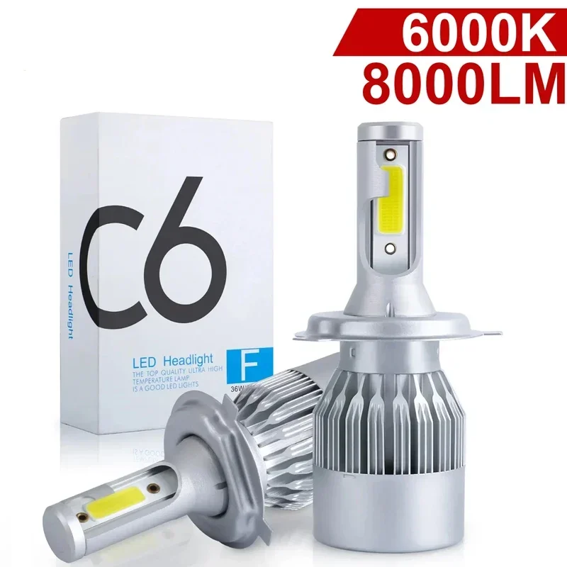 C6 2x H7 LED H4 Hi/Lo H1 H3 HB3 HB4 9003 HB2 H13 9005 9006 ampoules de phares de voiture 6000K COB phares de voiture 72W 8000LM phares automobiles