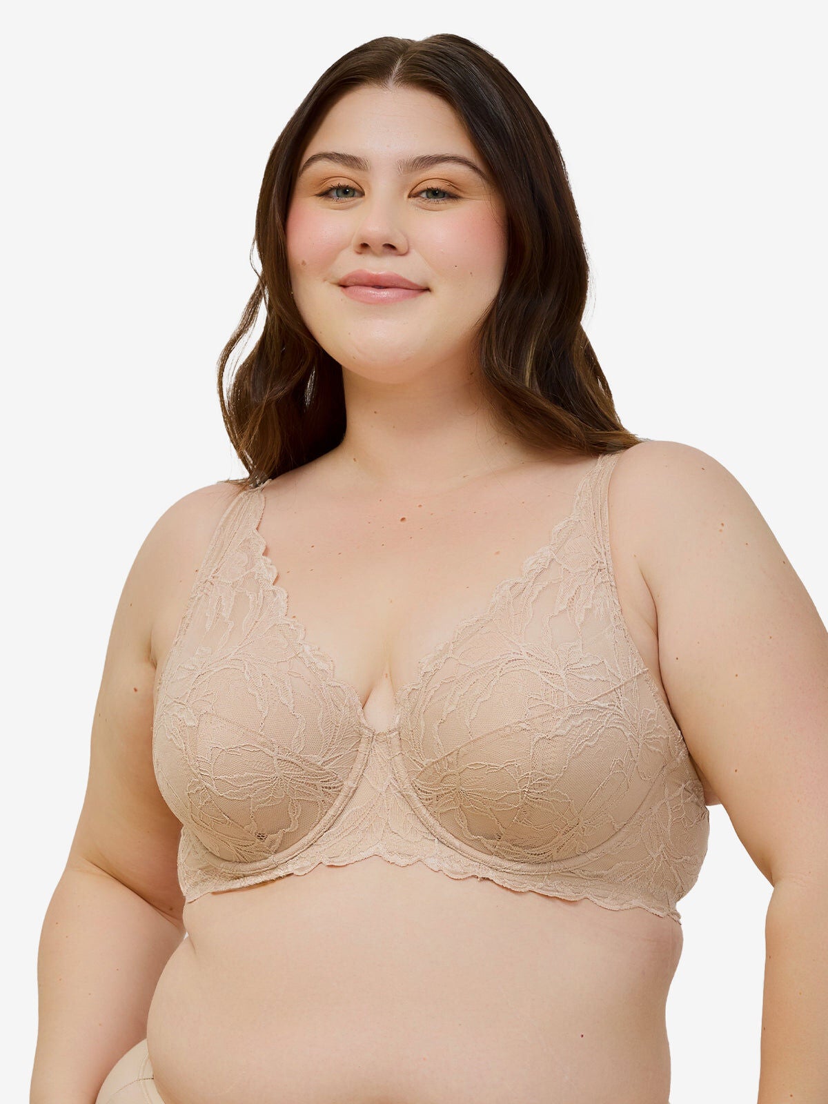 Plus Size Women's The Willow - Lace Plunge Underwire Bra by Leading Lady in Sand (Size 46 DDD)