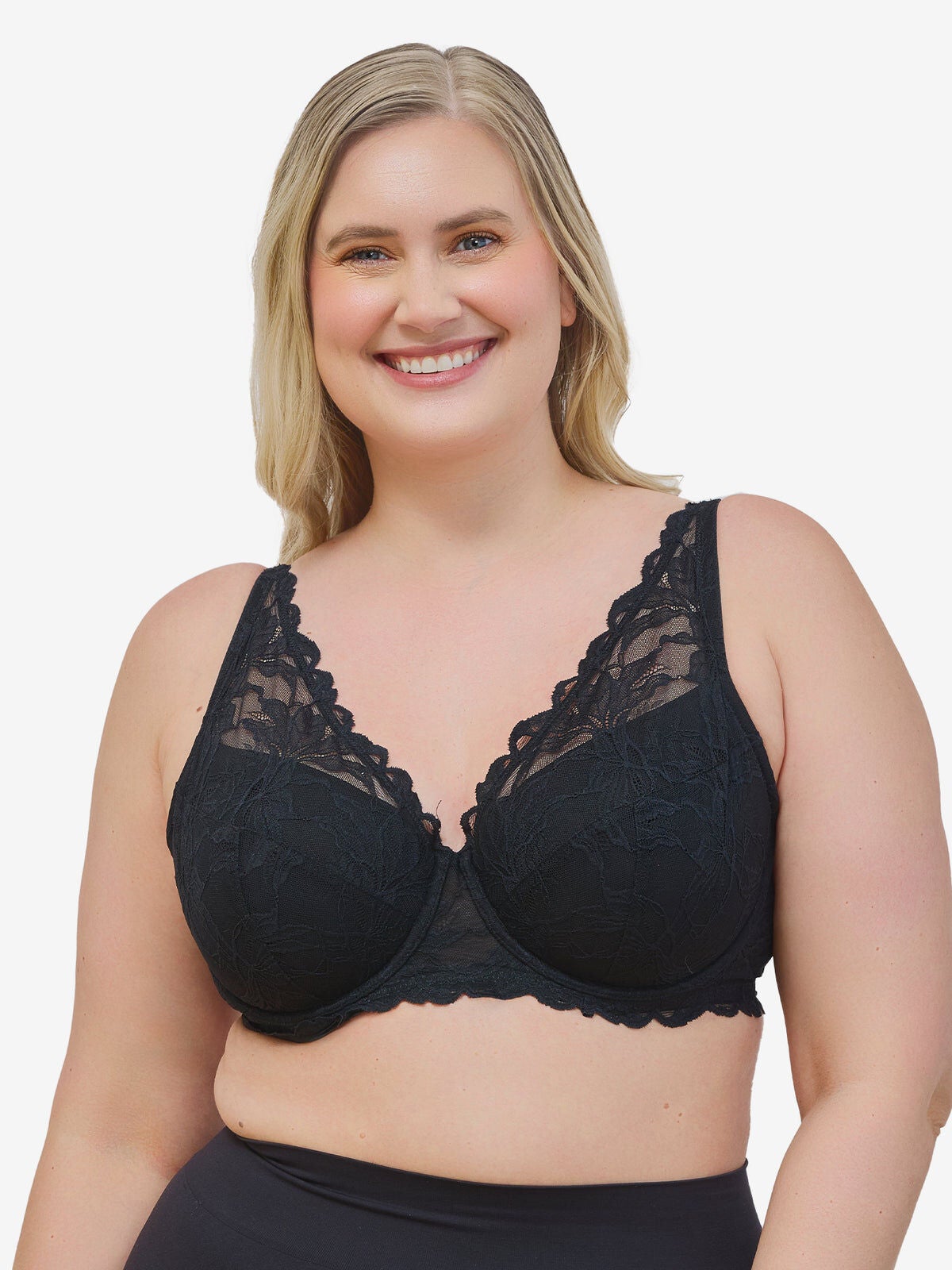 Plus Size Women's The Willow - Lace Plunge Underwire Bra by Leading Lady in Black (Size 50 B)