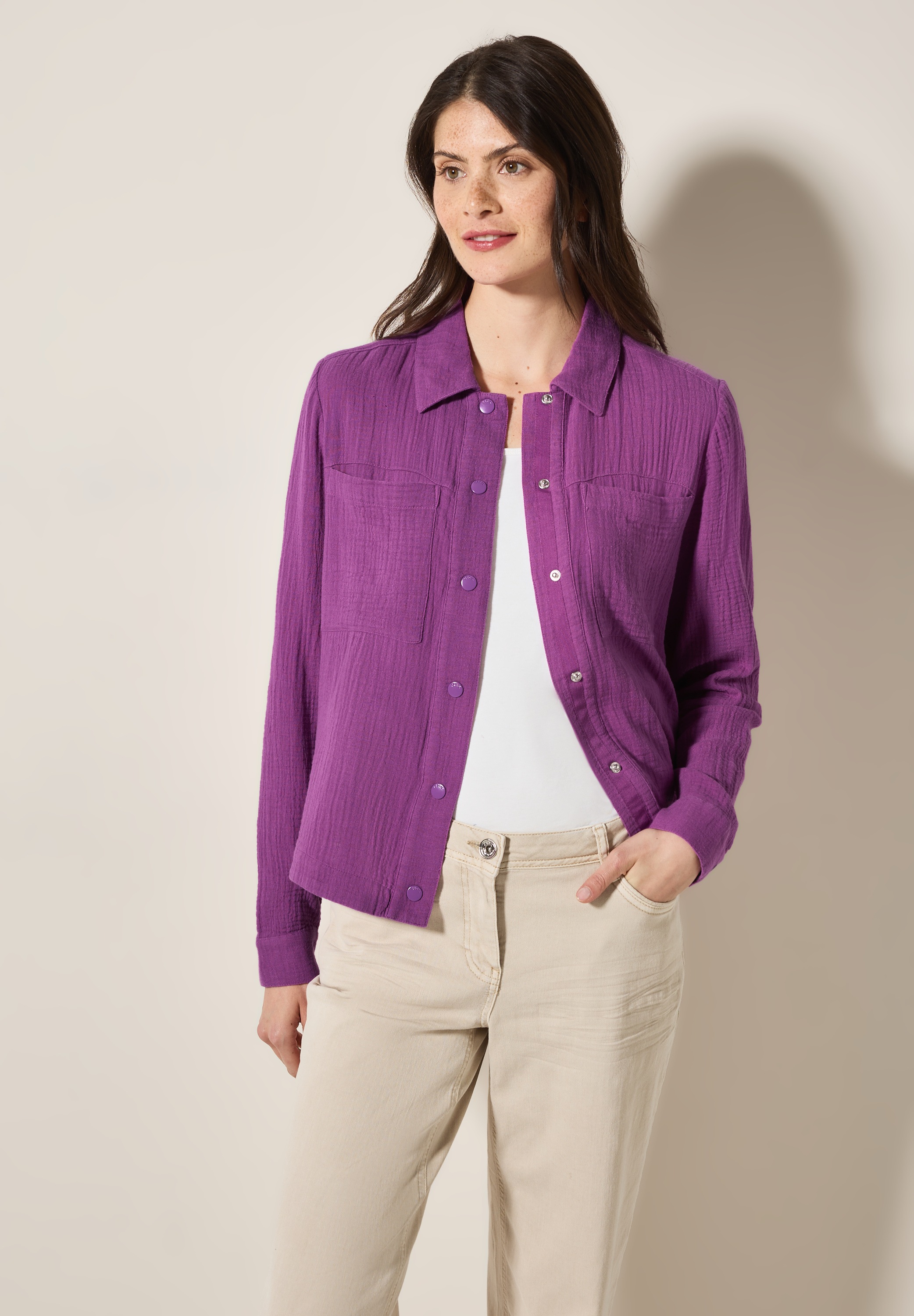 Blouson CECIL, Damen, Gr. XXL (46), magenta lacquer, Web, 100% Baumwolle, unifarben, comfort fit normal, V-Ausschnitt, breiter Bund, Jacken Blouson, aus reiner Baumwolle Image