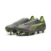 Fußballschuh PUMA "ULTRA 5 MATCH FG/AG Fußballschuhe Erwachsene", Gr. 45, matte aged silber gelb alert blau gray, Obermaterial: Synthetik, Textil; Futter: Synthetik, Textil; Innensohle: Textil; Laufsohle: Synthetik, Schuhe