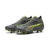 Fußballschuh PUMA "ULTRA 5 MATCH+ FG/AG Fußballschuhe Damen", Gr. 39, matte aged silber gelb alert blau gray, Obermaterial: Textil, Synthetik; Futter: Textil, Synthetik; Innensohle: Textil; Laufsohle: Synthetik, Schuhe