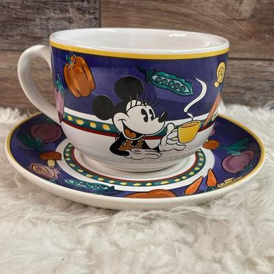Disney Dining | Disney Mickey Stoneware Retired Vegetable Pattern Saucer & Soup Mug Set | Color: Red | Size: Os