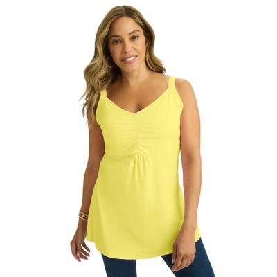Plus Size Women's Stretch Cotton Shirred Tank by Jessica London in Bright Lemon (Size 18/20)