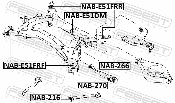 FEBEST Lagerung, Achskörper NAB-E51DM vorne rechts links für NISSAN 55400-WL600 55400-WL000 55470-WL010 Image