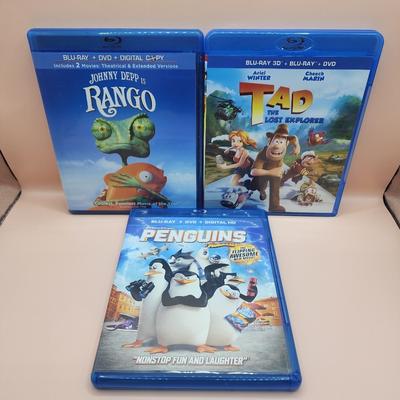 Disney Media | 3 Children's Blu-Ray Lot Rango Penguins Tad Lost Explorer | Color: Red | Size: Os