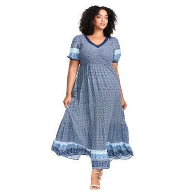 Plus Size Women's Eve Border Dress by Avenue in Blue Geo (Size 18)